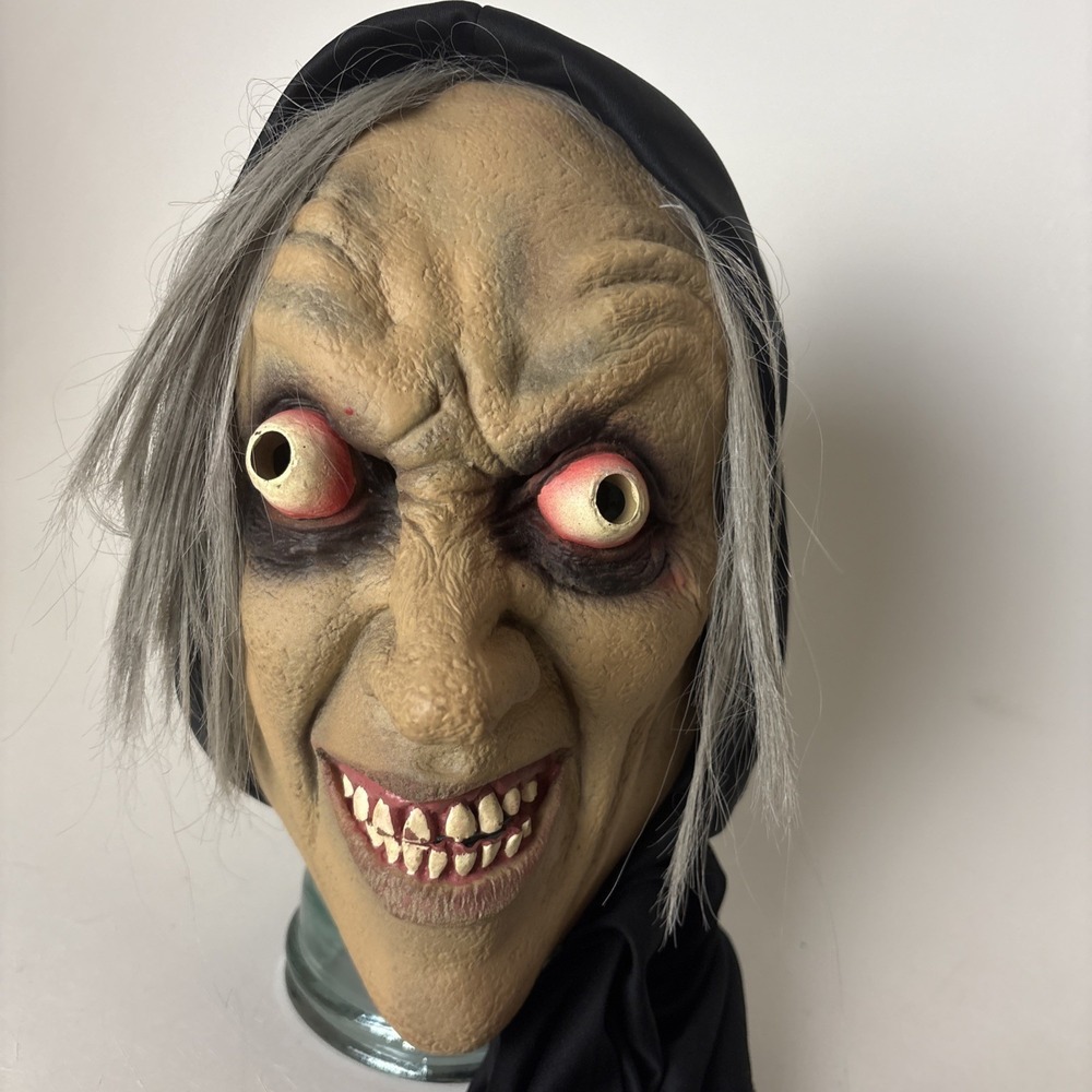 Vintage 1998 Halloween Mask Paper Magic Group Halloween Latex Mask Witch w hood